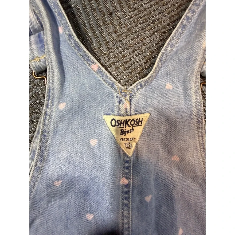 Vintage Oshkosh B'Gosh Denim Heart Print Overalls Girls Size 3T Light Wash